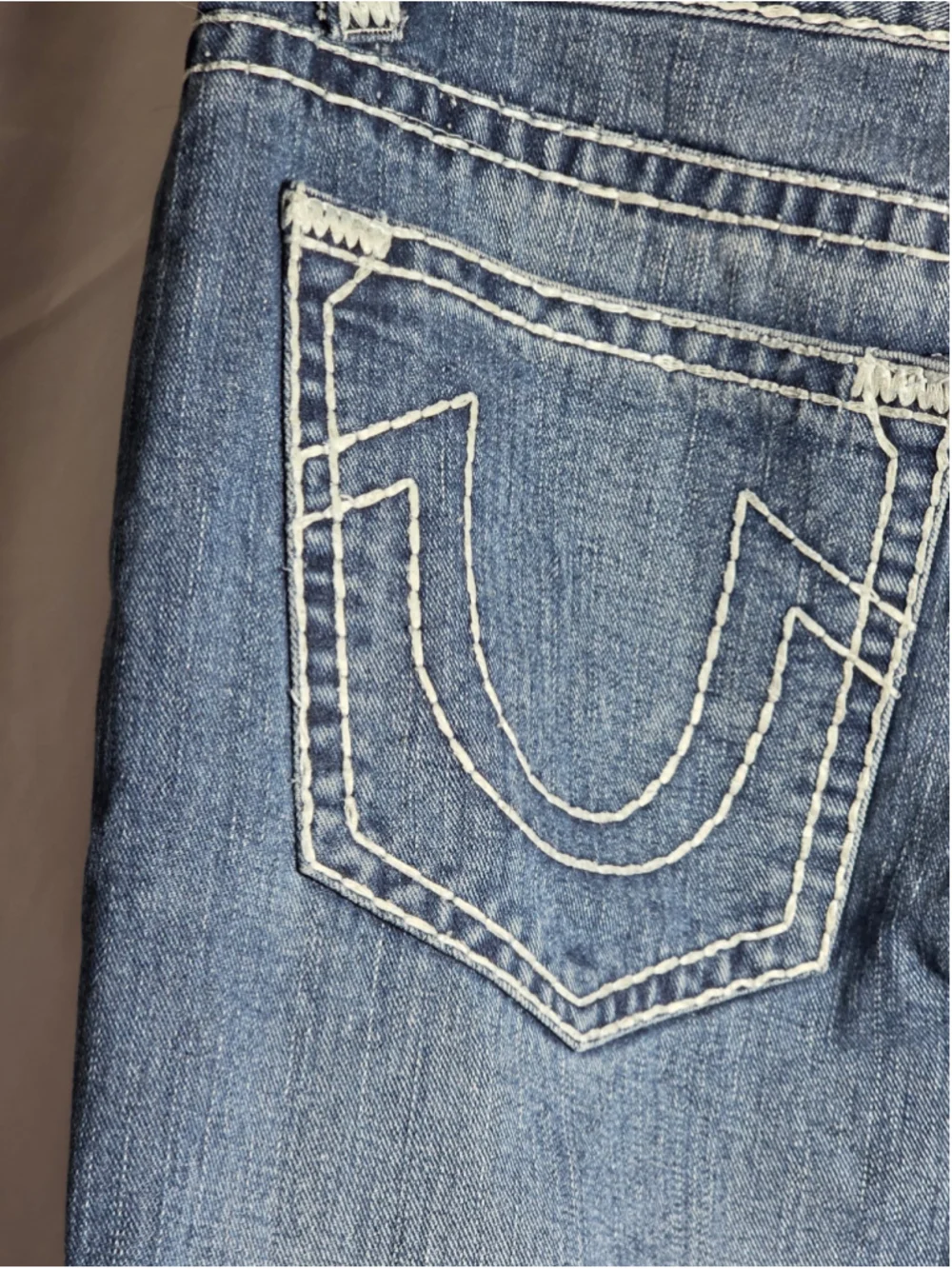 Men's True Religion Straight Jeans Waist 42 Blue White Designer preppy trendy